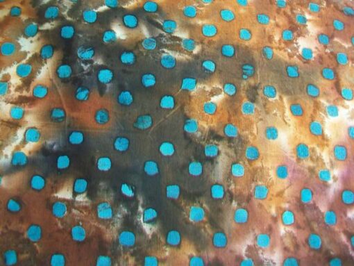 Sky Blue Dots on Brown Batik Fabric