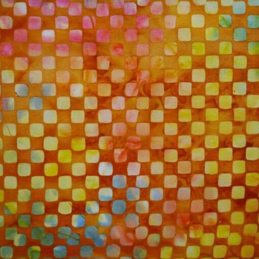 Square yellow brown purple blue batik fabric