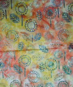 Sun Flower And Leaves Cotton Batik Fabric