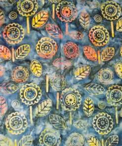 Sun Flower And Leaves Cotton Batik Fabric