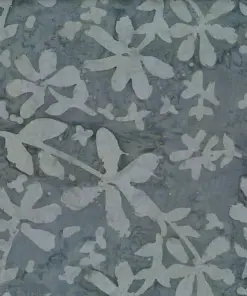Silver grey hand-stamped botanical batik fabric, premium Indonesian quilting cotton