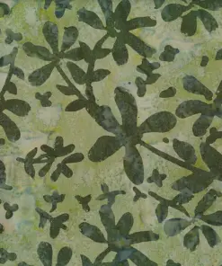Asparagus green authentic Indonesian batik fabric, hand-stamped botanical cotton for quilting