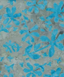 Blue and silver floral vine handmade batik textile, 100% premium cotton for quilt making