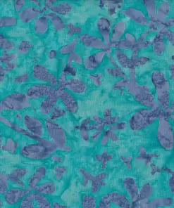 Bondi blue and purple botanical batik by the yard, traditional Pekalongan hand-stamped cotton