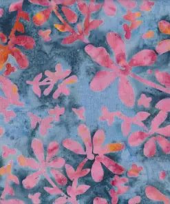 Hand-stamped Berry Flower batik pattern in dark blue and pink, authentic Indonesian textile