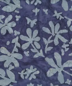 Deep navy blue and light grey hand-stamped botanical batik fabric, premium Indonesian quilting cotton