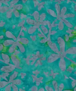 Teal green and silver floral handmade batik, authentic Pekalongan cotton fabric for apparel