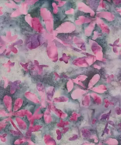 Purple and pink floral vine handmade batik textile, authentic Javanese cotton