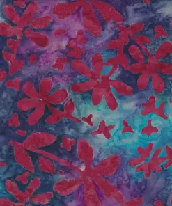 Purple and dark blue authentic floral batik fabric, hand-dyed cotton by the yard