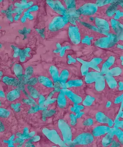 Purple and light blue botanical batik by the yard, authentic hand-stamped cotton