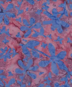 Slate pink and denim blue Berry Flower batik pattern, traditional hand-dyed textile