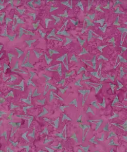 Vibrant purple handmade cotton batik fabric featuring a geometric gray boomerang pattern for quilting and sewing.