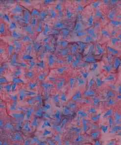 Rich magenta purple handmade cotton batik fabric accented with solid blue geometric boomerang motifs.