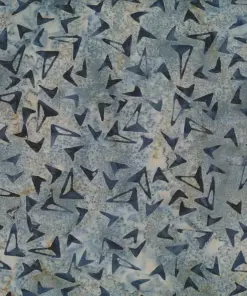 Light silver gray handmade cotton batik fabric featuring a dark navy geometric boomerang pattern.