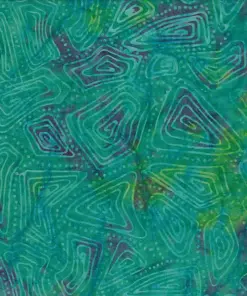 Green Ethnic Line Pattern Batik Fabric - 100% Cotton Handmade Textile for Quilting and Sewing