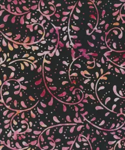 Black and pink fern botanical authentic handmade batik fabric for quilting and apparel