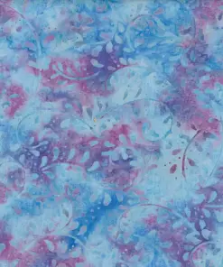 Watercolor blue and purple fern patterned traditional Indonesian batik cotton fabric