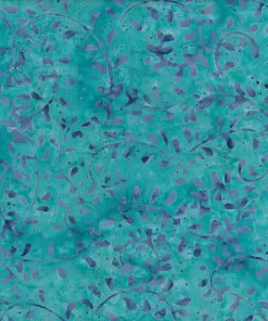 Dark cyan teal background with dark blue botanical fern print handmade batik fabric