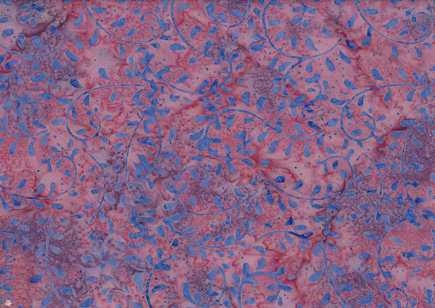 Dark pink magenta and blue fern vine patterned authentic Indonesian batik fabric