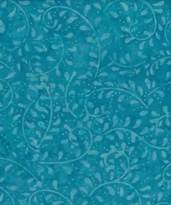 Solid denim blue background with light blue fern leaf traditional batik fabric