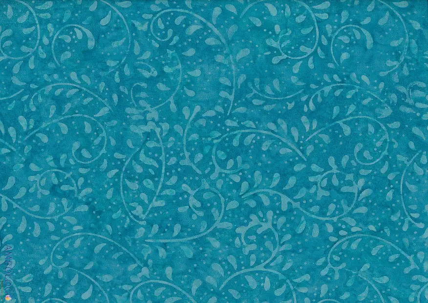 Solid denim blue background with light blue fern leaf traditional batik fabric