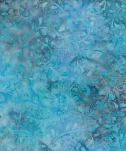 Denim blue and dark teal fern patterned handmade batik cotton for sewing projects