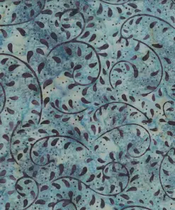 Mottled denim blue and dark gray black fern patterned Indonesian batik fabric
