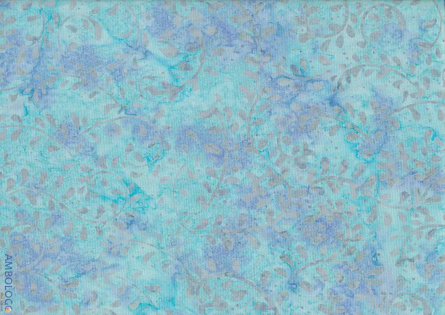 Light blue and purple fern botanical authentic handmade batik fabric for quilting