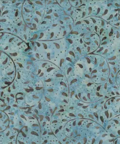 Light denim blue and dark gray fern botanical handmade batik fabric