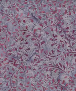 Light purple and magenta fern leaf handmade batik quilting fabric by the yard
