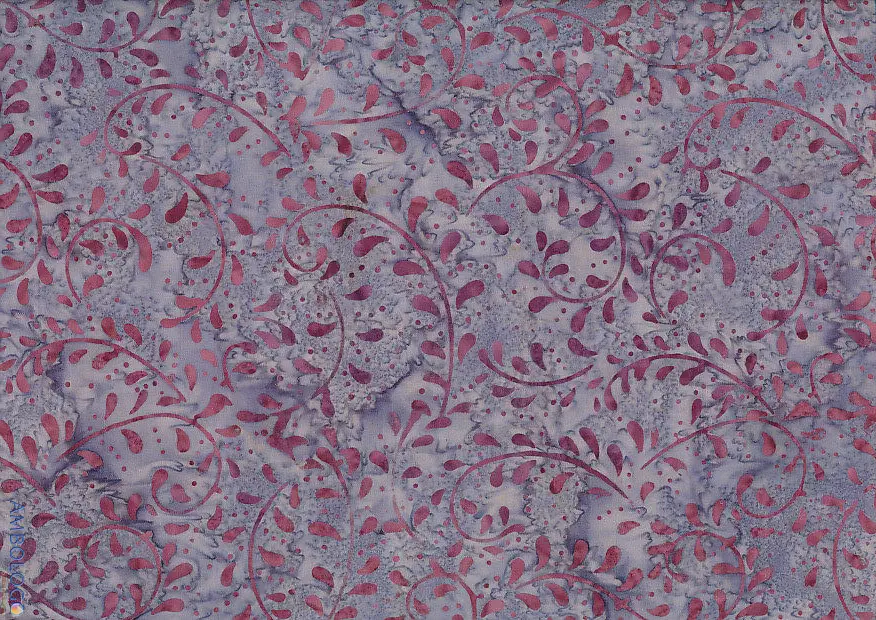 Light purple and magenta fern leaf handmade batik quilting fabric by the yard