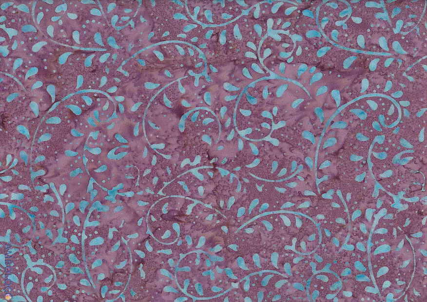 Light purple and sky blue fern vine patterned authentic Indonesian batik fabric