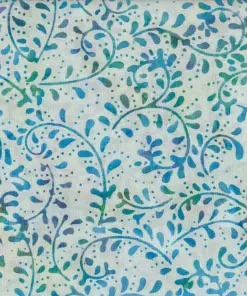 Light steel blue and dark teal fern patterned handmade batik cotton for sewing projects