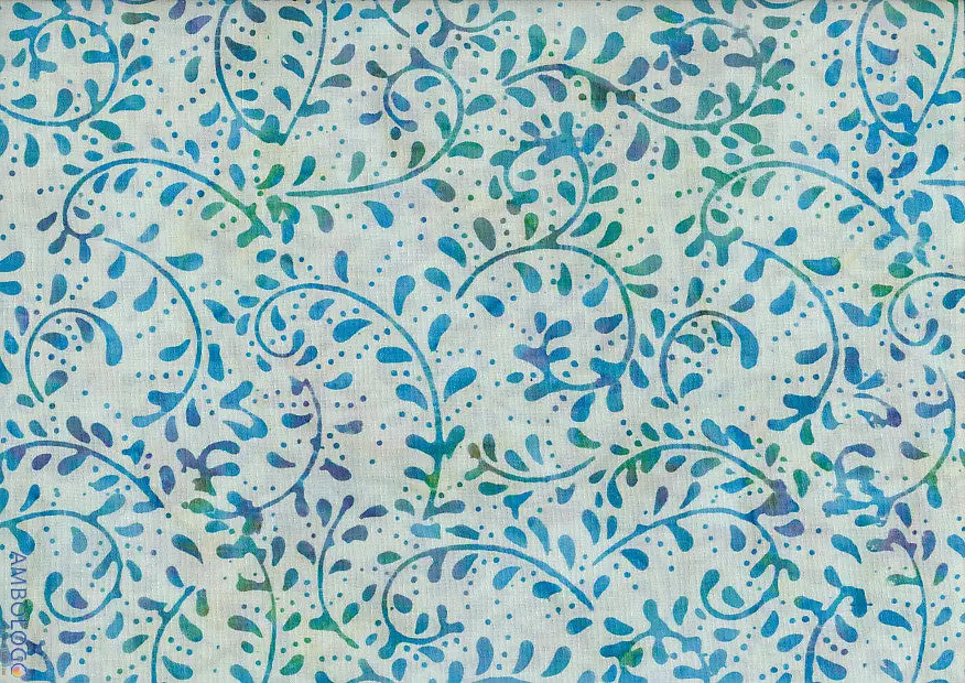 Light steel blue and dark teal fern patterned handmade batik cotton for sewing projects