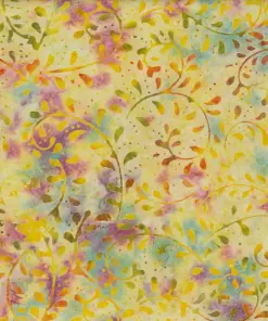 Multicolor yellow purple green fern Botanical batik fabric