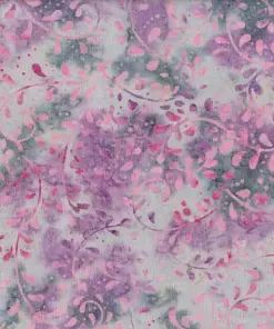 Mottled purple and gray fern patterned Indonesian batik fabric