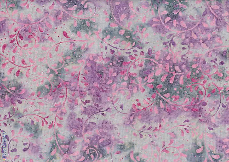 Mottled purple and gray fern patterned Indonesian batik fabric