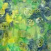 Sun-kissed green and yellow Pineapple Tropical batik fabric highlighting detailed pineapple stamps with an organic, hand-dyed texture.