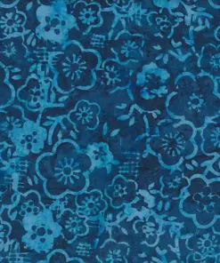 Authentic handmade navy blue and indigo Jasmine floral batik fabric, ideal for classic quilting and apparel sewing.