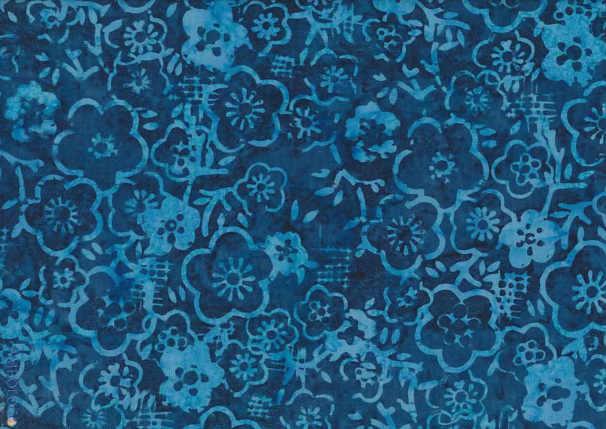 Authentic handmade navy blue and indigo Jasmine floral batik fabric, ideal for classic quilting and apparel sewing.