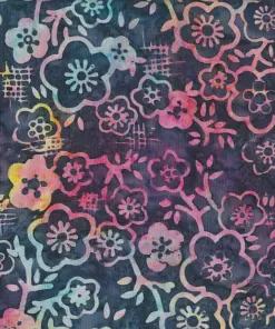 Dark Blue Multicolor Jasmine Batik Fabric | Vibrant Floral Cotton