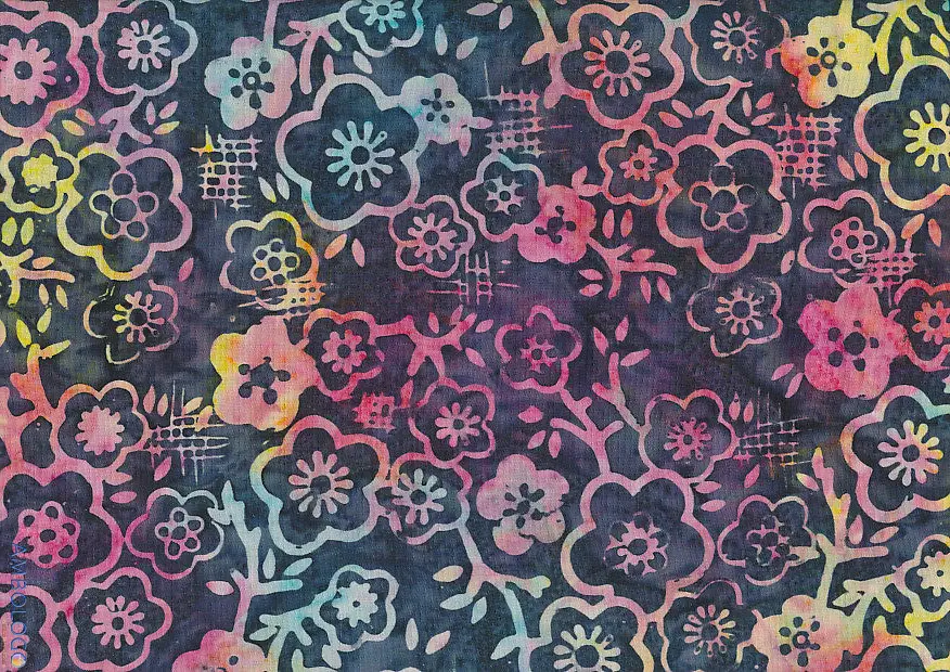 Dark Blue Multicolor Jasmine Batik Fabric | Vibrant Floral Cotton