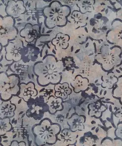 Sophisticated dark gray handmade batik fabric featuring soft light yellow and cream Jasmine floral patterns for sewing and quilting