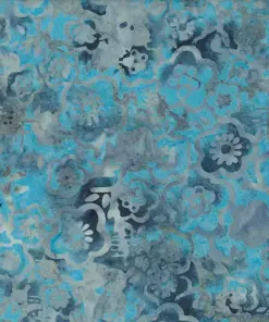 Coastal-inspired deep sky blue and gray handmade Jasmine floral batik fabric made from premium cotton.