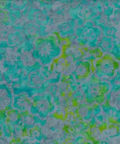 Tropical green and gray handmade Indonesian batik fabric with vibrant lime accents in a Jasmine floral pattern.