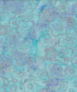 Frosty iced blue and soft gray handmade Jasmine floral batik fabric perfect for baby quilts and winter apparel.