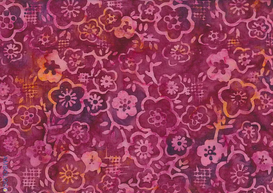 Rich dark purple and magenta Jasmine floral motif handmade Indonesian batik fabric for quilting and dressmaking.