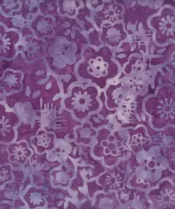 Elegant monochromatic purple and silver Jasmine floral motif handmade Indonesian batik fabric.