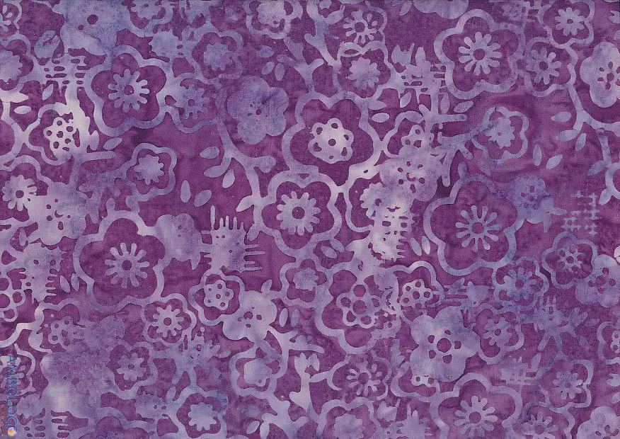 Elegant monochromatic purple and silver Jasmine floral motif handmade Indonesian batik fabric.