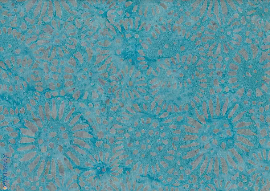Cerulean Blue Sunflower Batik Fabric Hand-Dyed Cotton for crafting